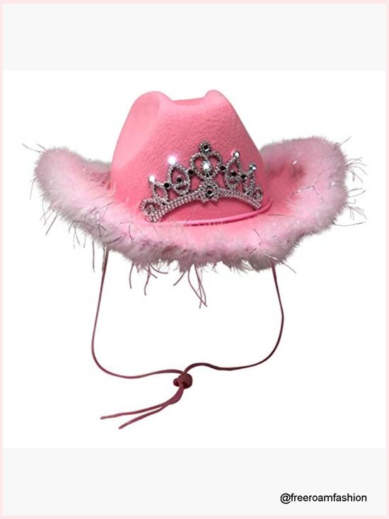 Cowgirl Hat with Light-Up Tiara Crown and Boa Trim, Party Accessory main image 5